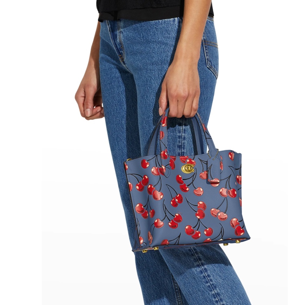 NWT $350 COACH Willow Cherry-Print Leather Tote Bag! - Picture 2 of 16